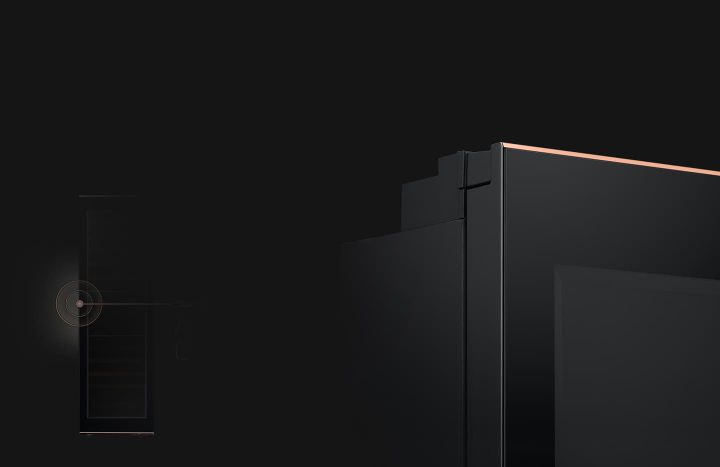 Seitenansicht des SAMSUNG RW33B99C5TF/EF Weinkühlschrank mit dem seitlich platzierten Berührungsensor